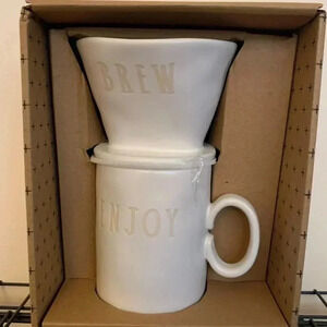 Rae Dunn “Brew” drip‎ mug “Enjoy"  white ceramic mug